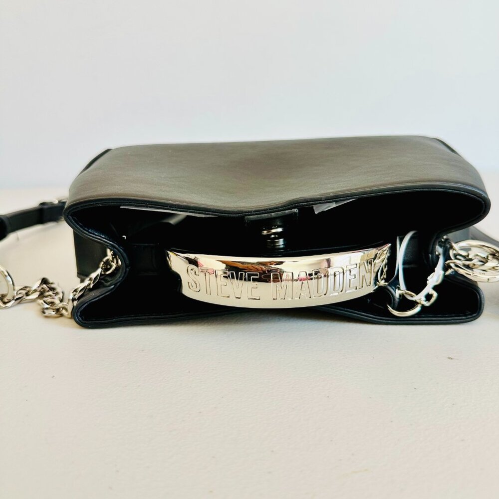 STEVE MADDEN 2-WAY BLACK FAUX LEATHER SATCHEL CROSSBODY BAG $88 - Picture 5 of 9